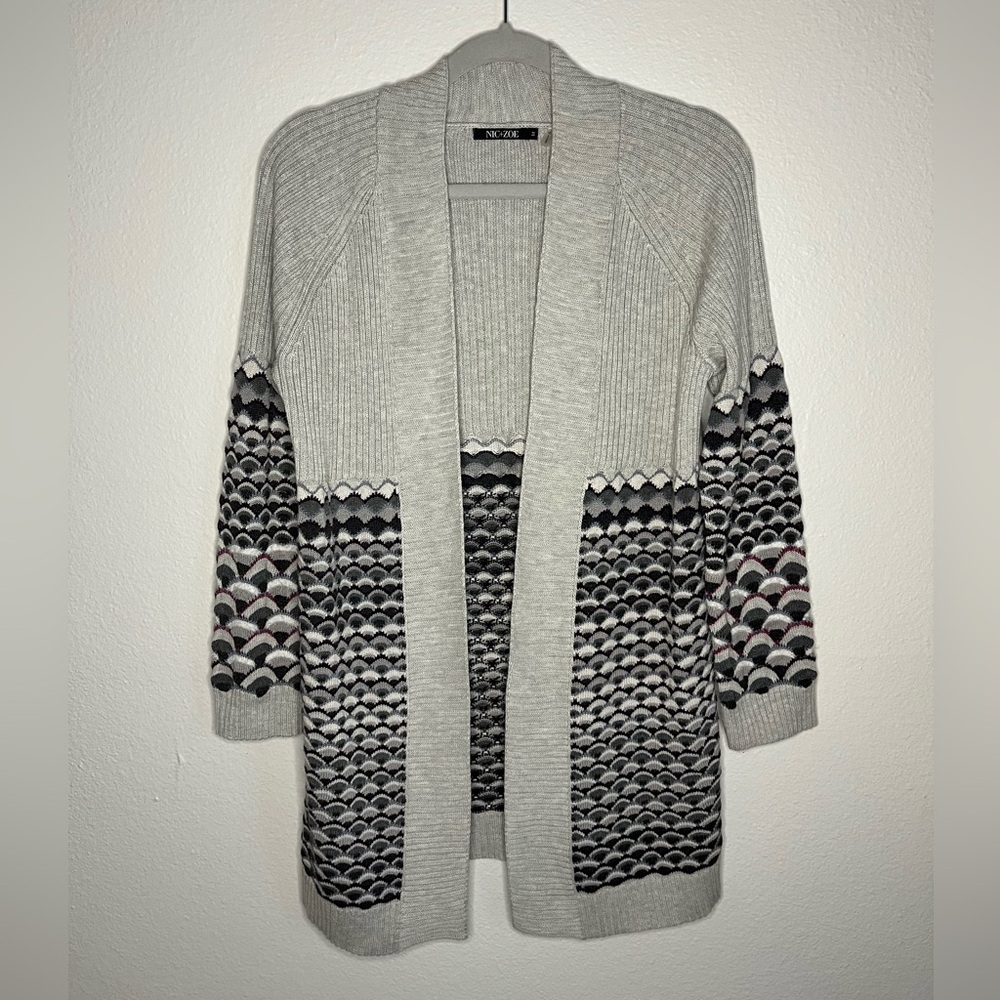 NIC+ZOE Gray Textured Open Front Cardigan - Size M